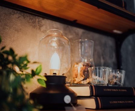Photo cookbook shelf lighting